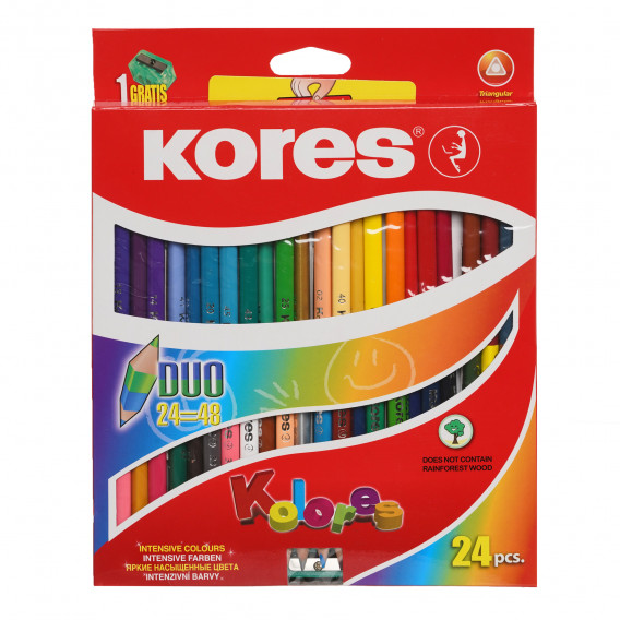 Комплект двуцветни моливи, 48 цвята + острилка Kores 279230 