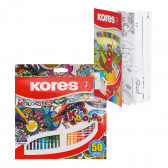 Комплект цветни моливи, 50 цвята + подарък книжка за оцветяване Kores 279232 