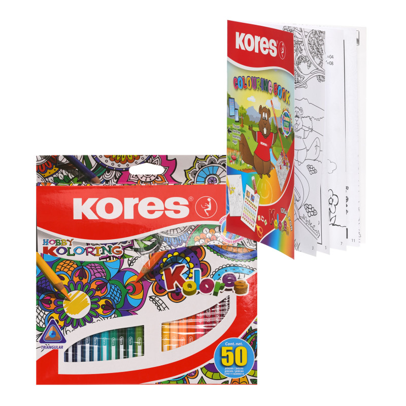 Комплект цветни моливи, 50 цвята + подарък книжка за оцветяване  279232