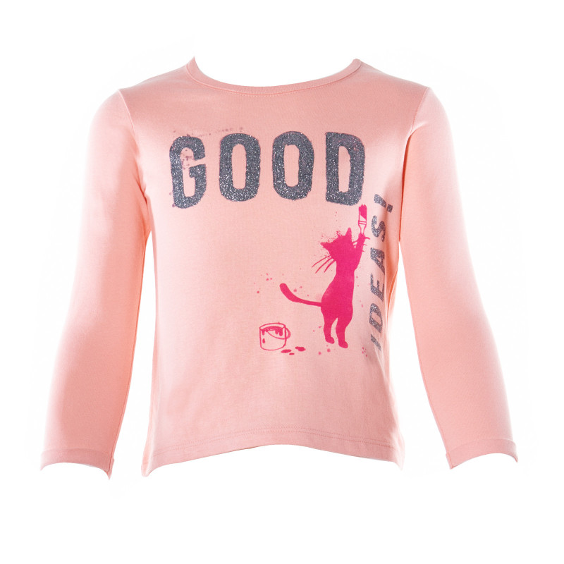 Блуза за момиче с розово коте и брокатен надпис   27926