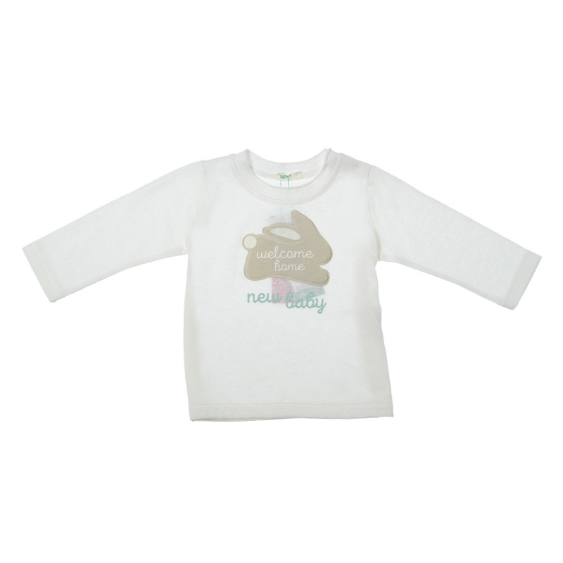 Бяла блуза с дълъг ръкав за бебе  и апликация на заек  27935