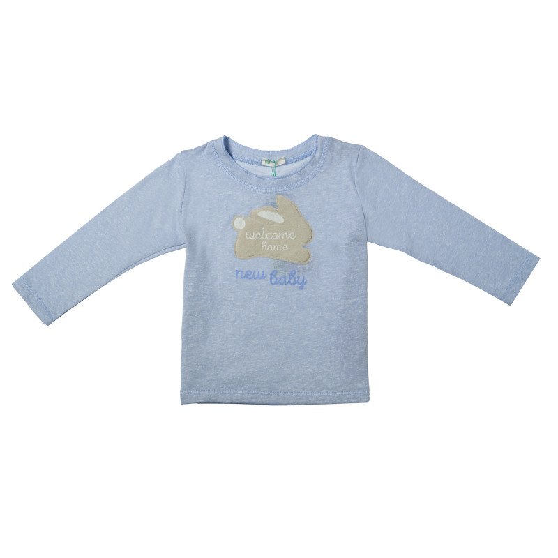 Блуза с дълъг ръкав и нежна апликация на бежов заек за бебе момче  27939