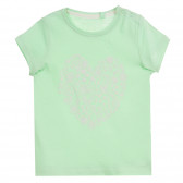 Памучна тениска с флорална щампа на сърце за бебе, зелена Cool club 279570 