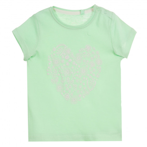 Памучна тениска с флорална щампа на сърце за бебе, зелена Cool club 279570 