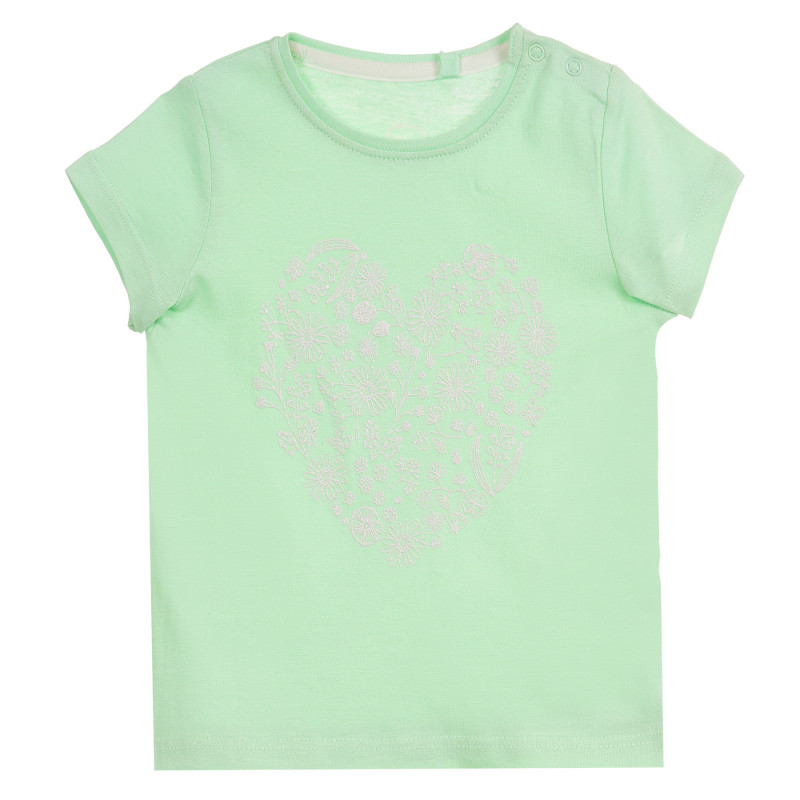 Памучна тениска с флорална щампа на сърце за бебе, зелена  279570