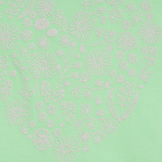 Памучна тениска с флорална щампа на сърце за бебе, зелена Cool club 279571 2