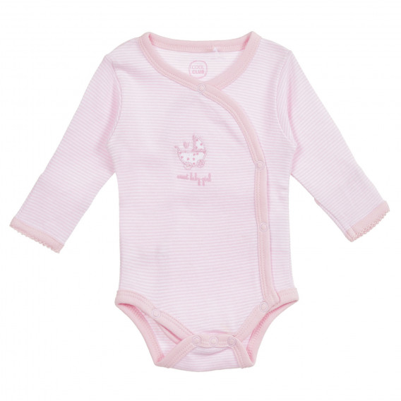 Памучно боди с дълъг ръкав и щампа за бебе, розово Cool club 279578 