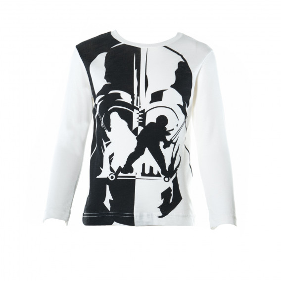 Памучна блуза с дълъг ръкав за момче и апликация от филма Star Wars, бяла Benetton 27959 