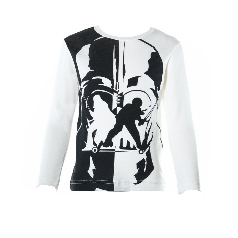 Памучна блуза с дълъг ръкав за момче и апликация от филма Star Wars, бяла  27959