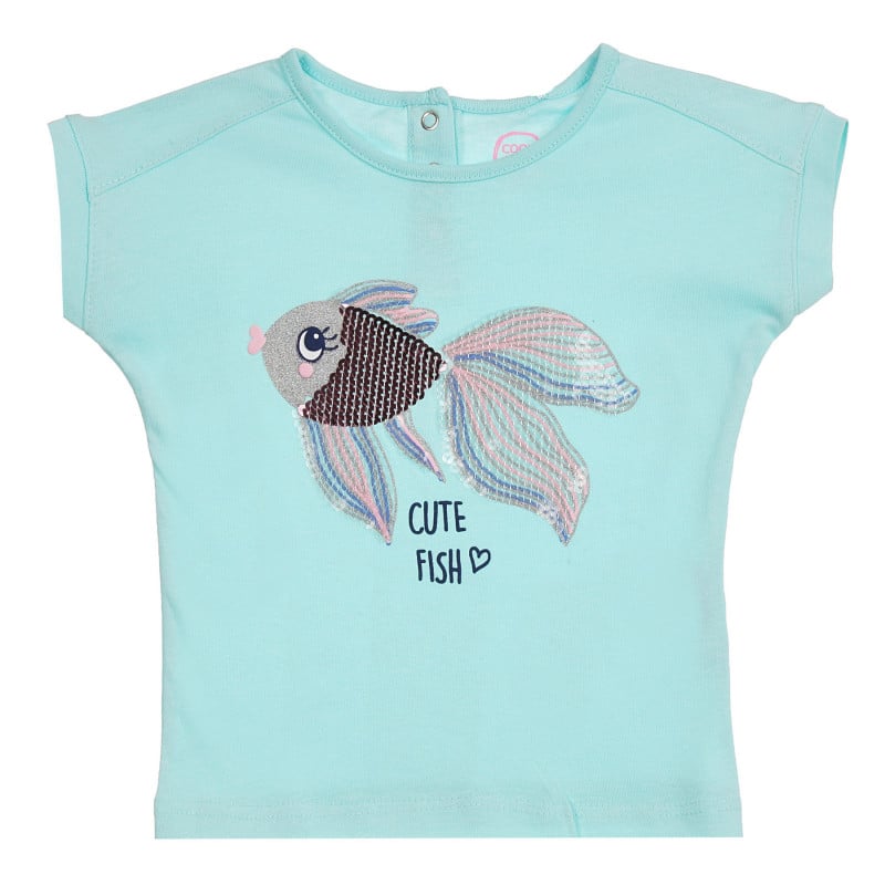 Тениска с апликация на риба, синя  279900