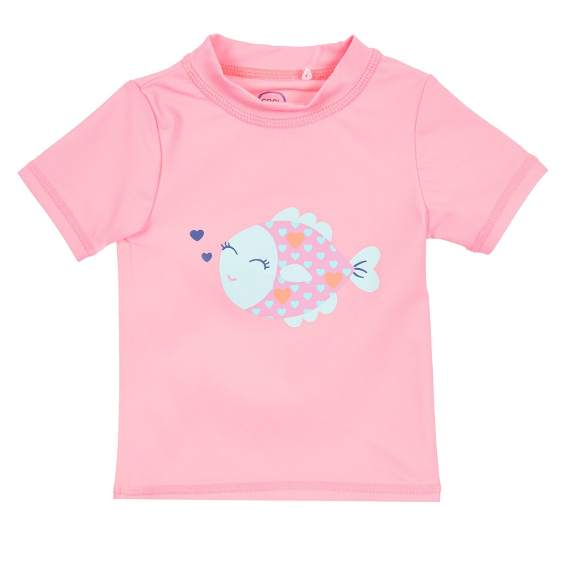 Бански- тениска с щампа на рибка, розова  280148