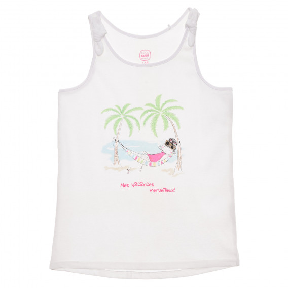 Памучен потник с графичен принт и панделки, бял Cool club 280387 