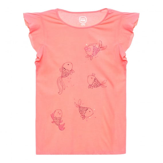Тениска с апликация на златна рибка в коралов цвят Cool club 280426 