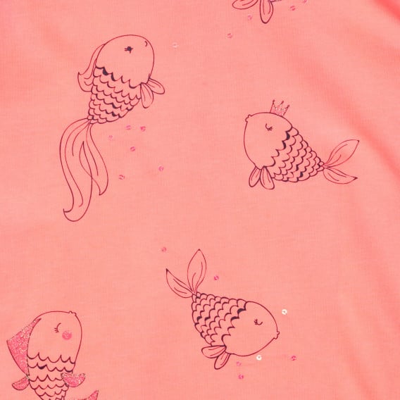 Тениска с апликация на златна рибка в коралов цвят Cool club 280429 3
