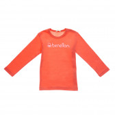 Памучна блуза с дълъг ръкав за момиче оранжева Benetton 28048 