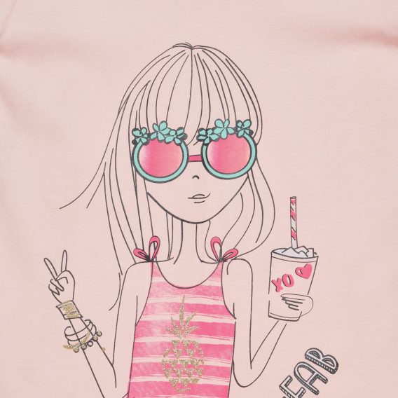 Памучна тениска с щампа, розова Cool club 280526 2