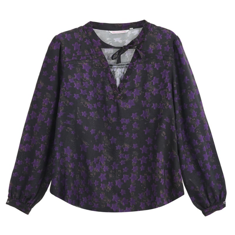 Памучна блуза с дълъг ръкав за бременни, лилава  280711