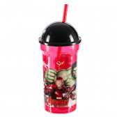 Чаша с картинка avengers в червено със сламка и капаче в черно Stor 283330 