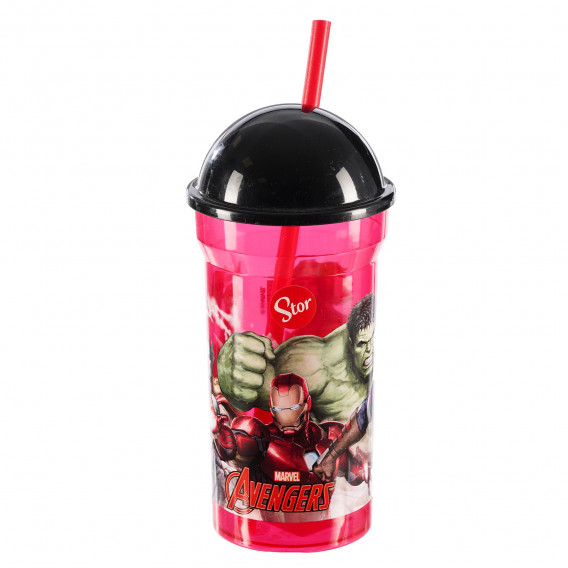 Чаша с картинка avengers в червено със сламка и капаче в черно Stor 283330 