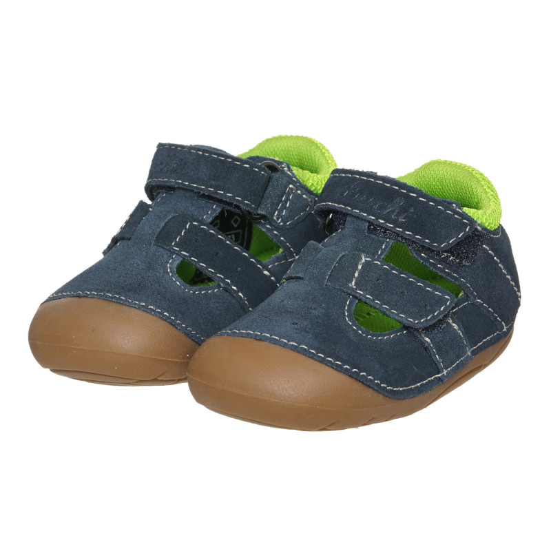 Велурени сандали със зелени акценти за бебе, сини  283504