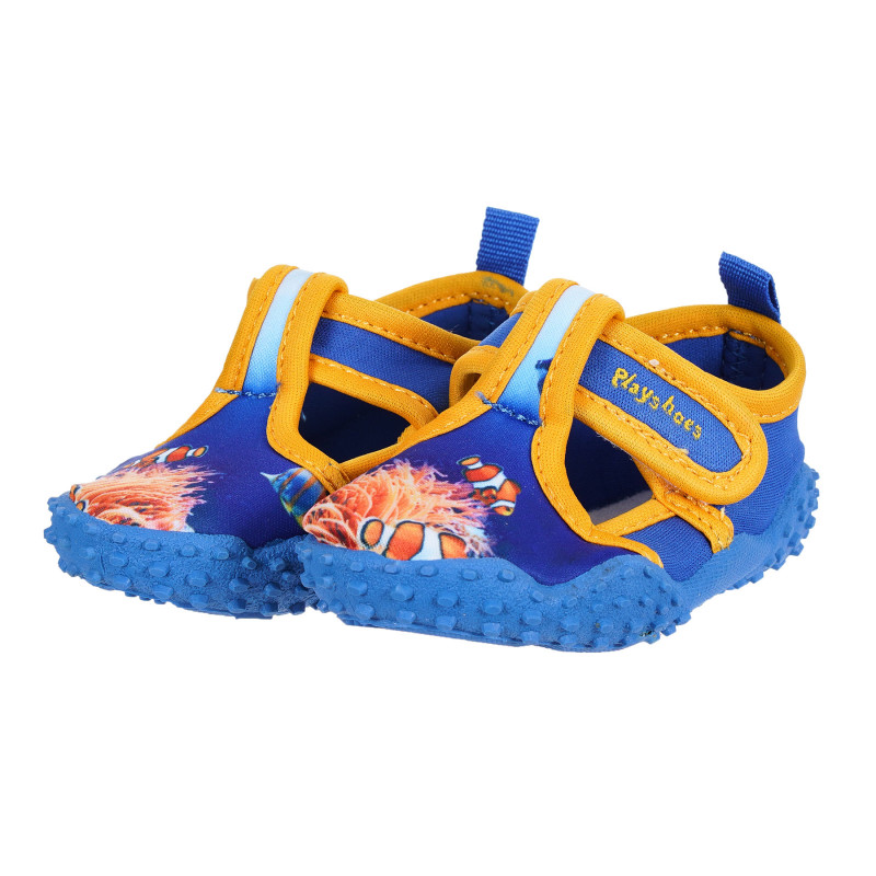 Аква обувки с морска щампа и оранжев акцент, сини  284431