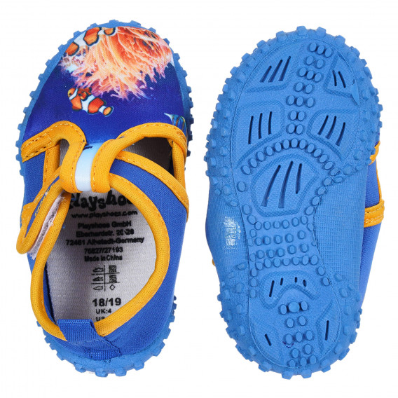 Аква обувки с морска щампа и оранжев акцент, сини Playshoes 284433 3