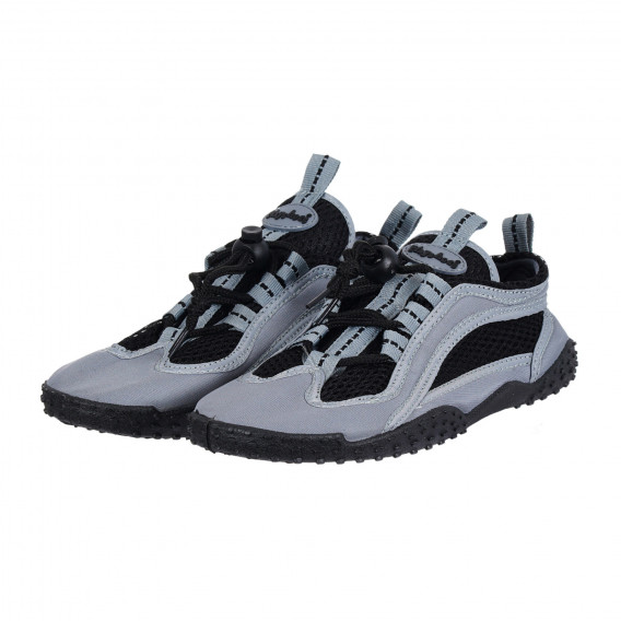 Аква обувки с ластични връзки и черни акценти, сиви Playshoes 284522 