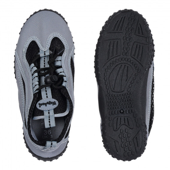 Аква обувки с ластични връзки и черни акценти, сиви Playshoes 284524 3