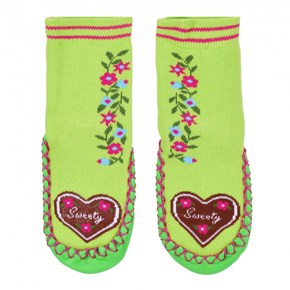 Пантофи-чорап с флорални акценти, зелени Playshoes 284528 