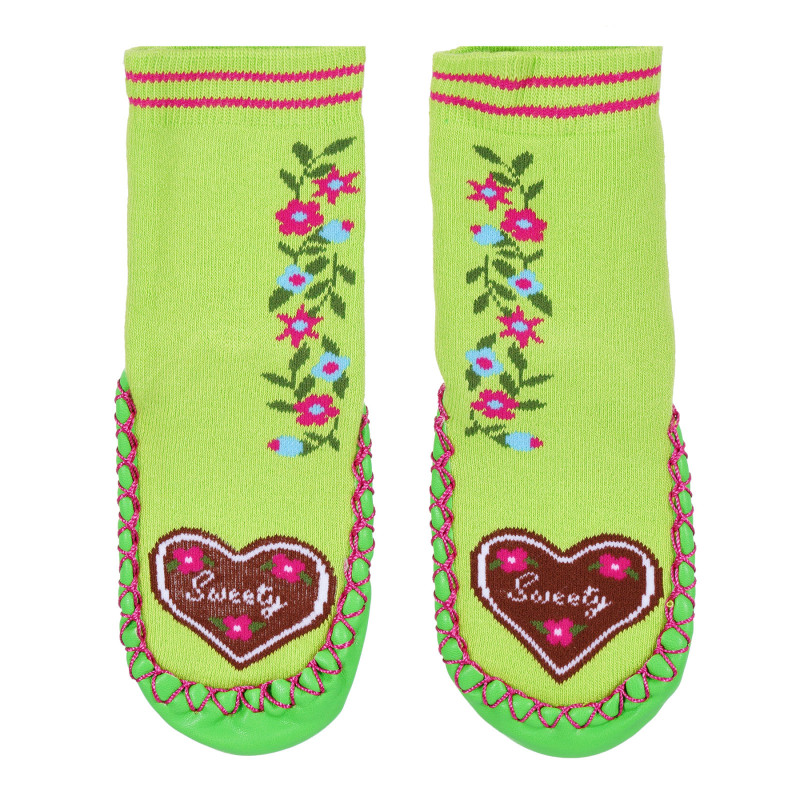 Пантофи-чорап с флорални акценти, зелени  284528