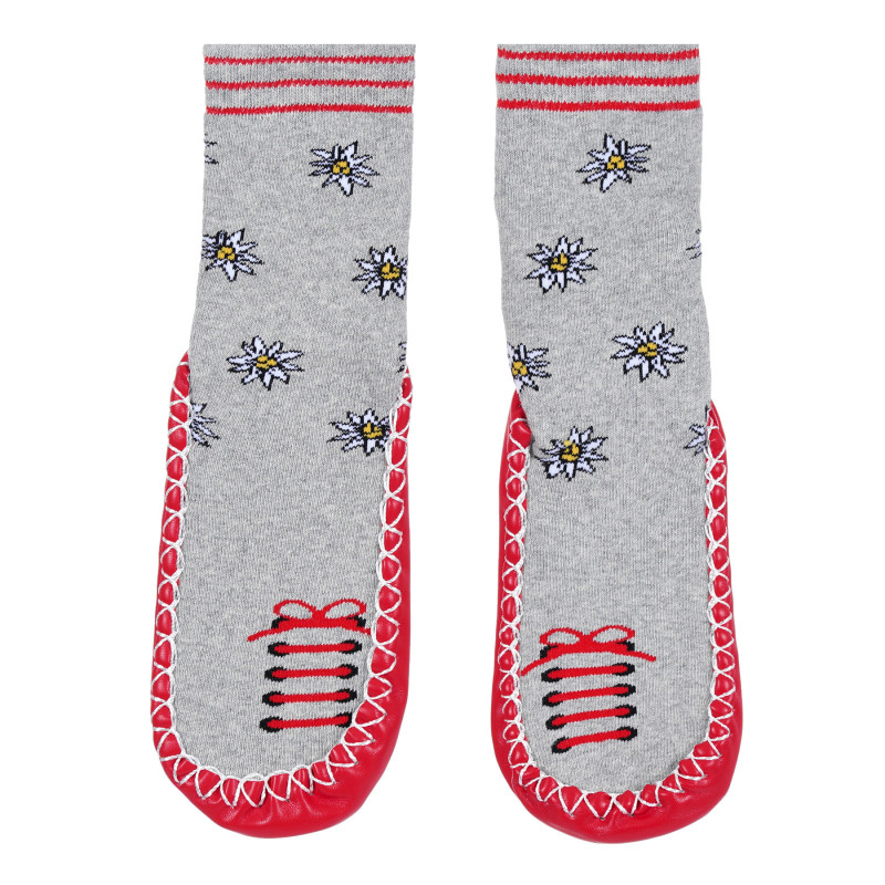 Пантофи-чорап с червени акценти, сиви  284537
