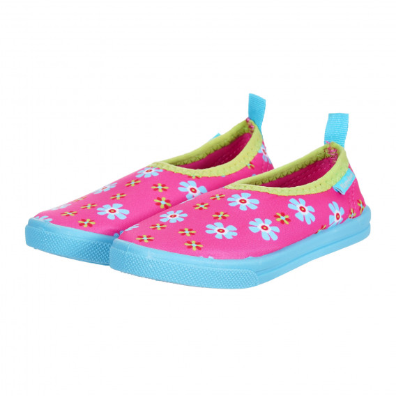 Аква обувки с флорален принт и сини акценти, розови Playshoes 284585 