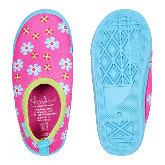 Аква обувки с флорален принт и сини акценти, розови Playshoes 284587 3