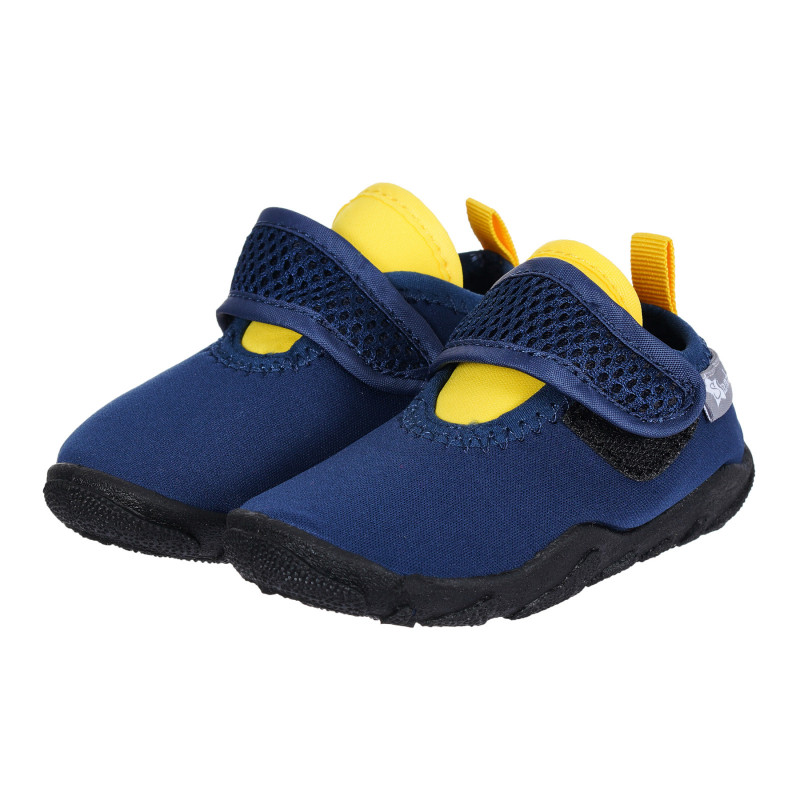 Аква обувки с велкро лепенка и жълти акценти, сини  284642