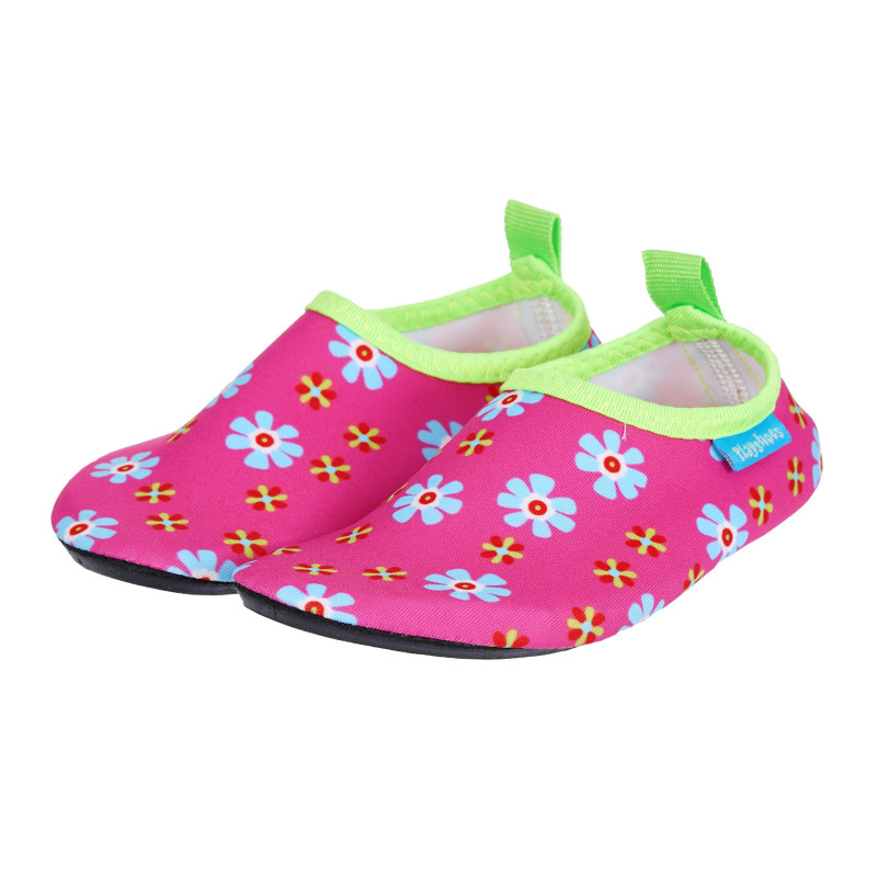 Аква обувки с флорален принт и зелени акценти, розови  284714