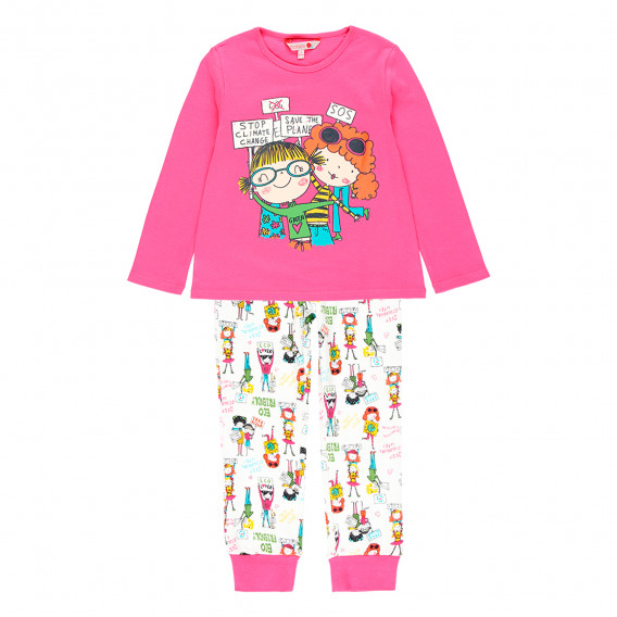 Памучна пижама в розово и бяло Boboli 286120 