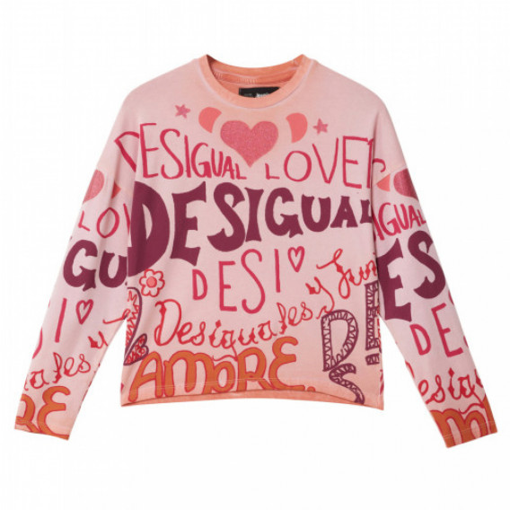 Блуза с дълъг ръкав и графичен принт, розова DESIGUAL 287535 