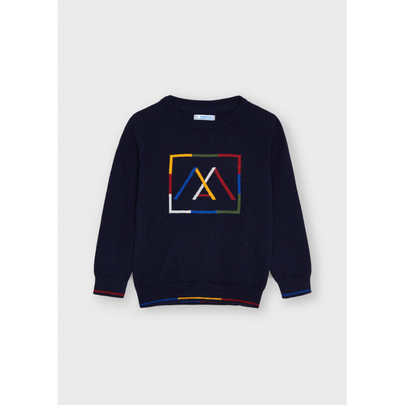 Пуловер с графичен принт за момче, тъмносин  287731