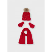 Комплект шапка, шал и ръкавици с апликация от пайети за момиче, червен Mayoral 287819 