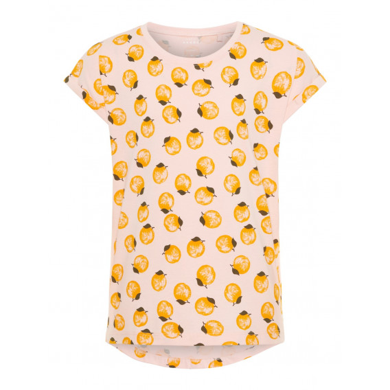 Памучна блуза с къс ръкав и плодов жълт принт за момиче Name it 28820 