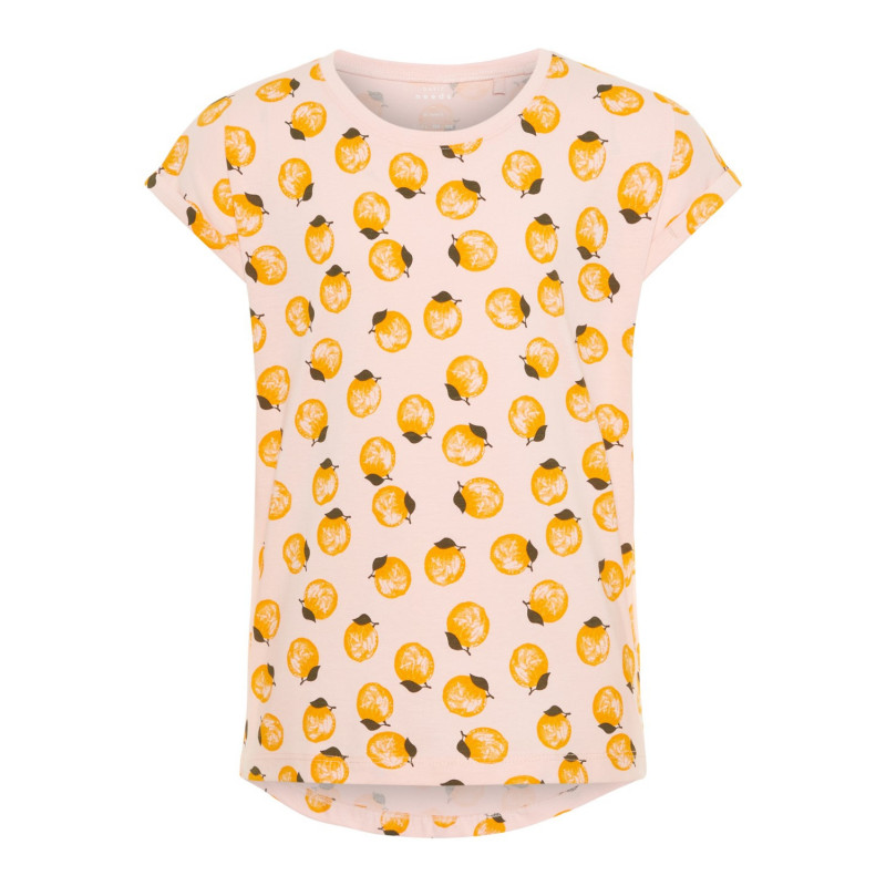 Памучна блуза с къс ръкав и плодов жълт принт за момиче  28820