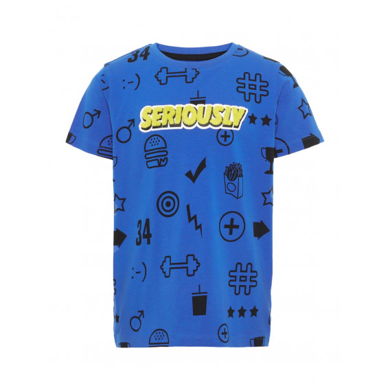 Тениска от органичен памук SERIOUSLY за момче, синя Name it 28887 