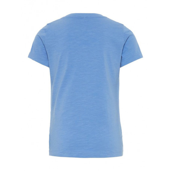 Тениска от био памук с апликация Bling за момиче, синя Name it 28896 2