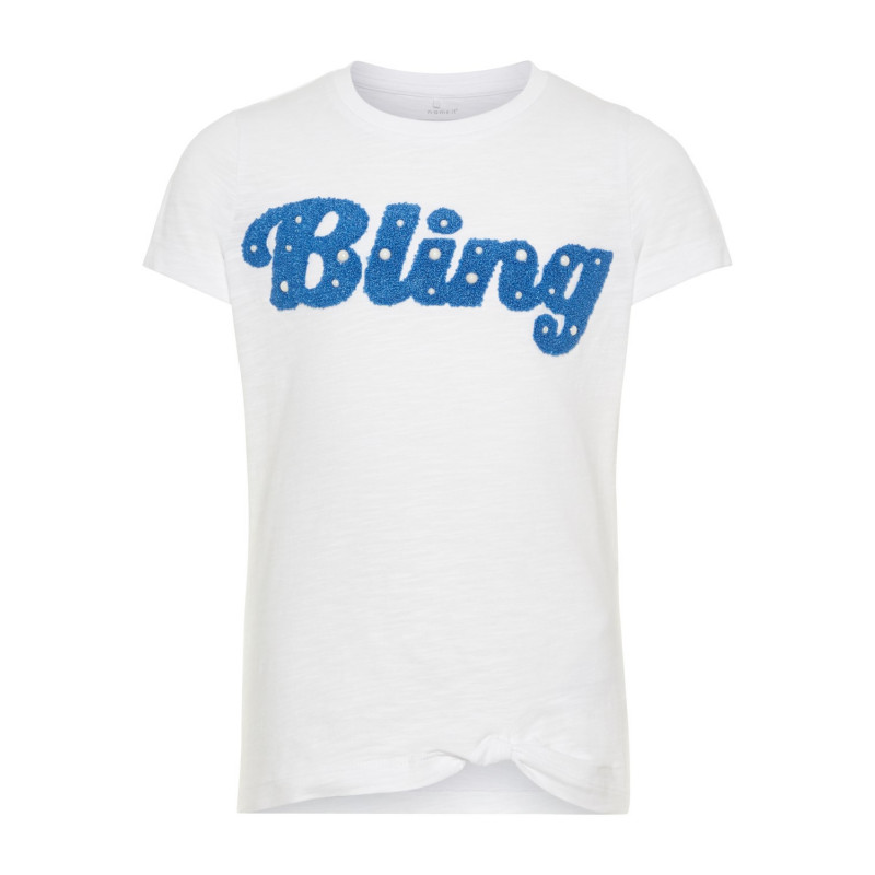 Тениска от био памук с апликация Bling за момиче, бяла  28898