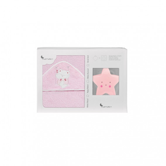 Бебешка хавлия за баня SWING в комплект с лампа Звездичка, 100 х 100 см, розово Inter Baby 289557 
