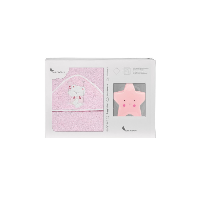 Бебешка хавлия за баня SWING в комплект с лампа Звездичка, 100 х 100 см, розово  289557