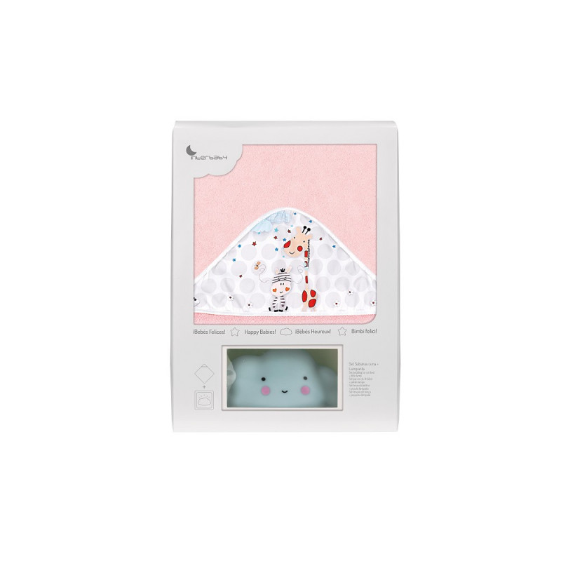 Бебешка хавлия за баня JUNGLA в комплект с лампа Облаче, 100 х 100 см, розово  289561