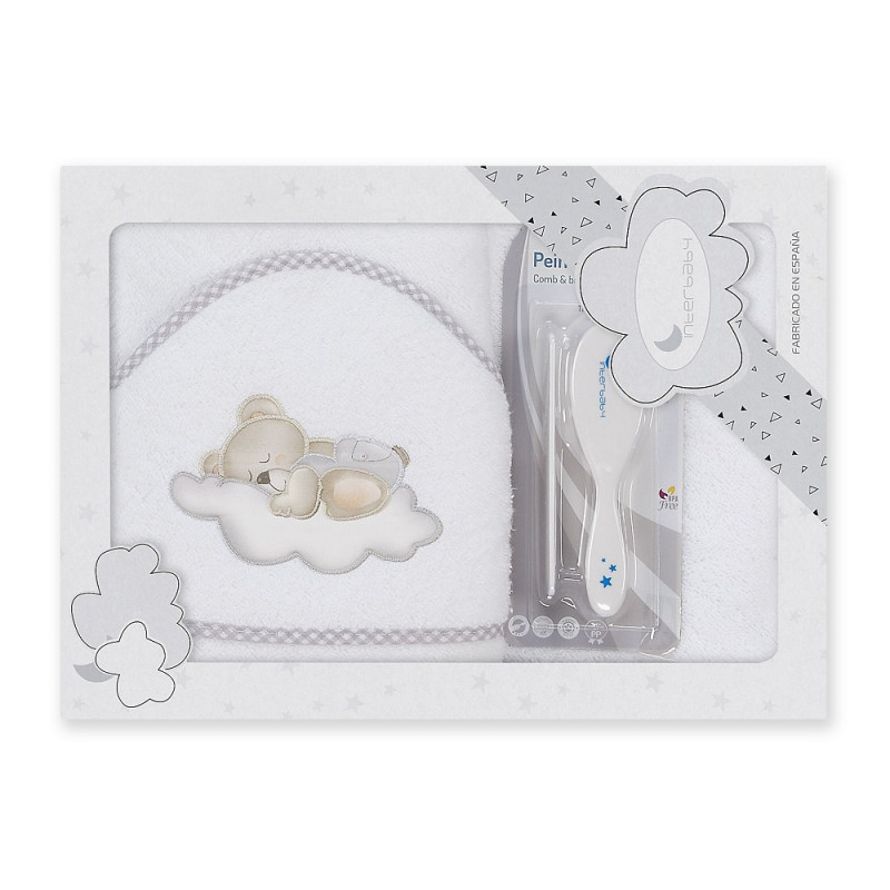 Бебешка хавлия за баня OSO NUBE в комплект с гребен и четка за коса, 100 х 100 см, бяло  289564