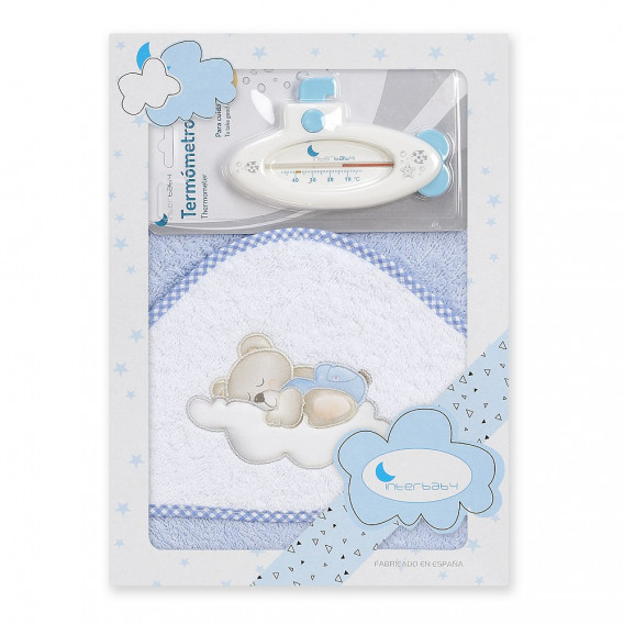 Бебешка хавлия за баня OSO NUBE в комплект с термометър, 100 х 100 см, синьо Inter Baby 289566 