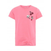 Памучна блуза с къс ръкав и дискретна апликация с пайети, розова Name it 28975 